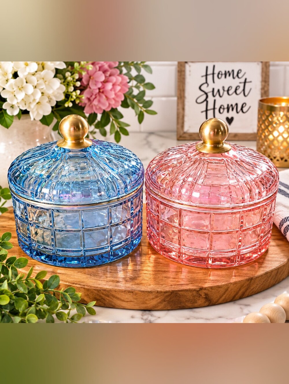 Target Bullseye Glass Jar with Gold Knob - Pink or Blue